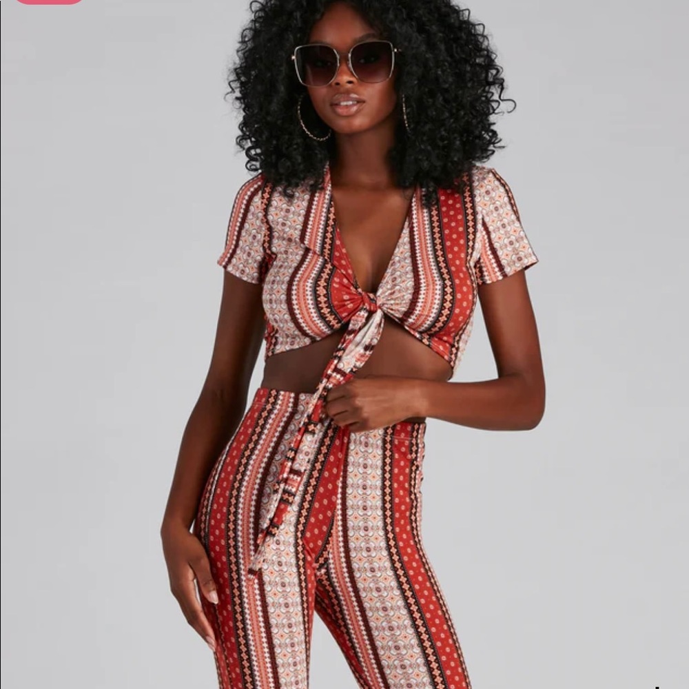 Tribe Front Tie Crop top + matching pants